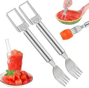 2-in-1 Watermelon Slicer & Fork 2-Pack Stainless Steel Fruit Cutter Tool for Watermelon, Mango, Pitaya Portable for Camping, Picnics, Home, Parties Effortless Cubes & No Mess 2-in-1 Watermelon Slicer & Fork 2-Pack Stainless Steel Fruit Cutter Tool for Watermelon, Mango, Pitaya Portable for Camping, Picnics, Home, Parties Effortless Cubes & No Mess