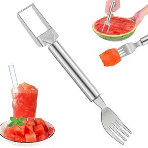 2-in-1 Watermelon Slicer & Fork Stainless Steel Fruit Cutter Tool for Watermelon, Mango, Pitaya Portable for Camping, Picnics, Home, Parties Effortless Cubes & No Mess 2-in-1 Watermelon Slicer & Fork Stainless Steel Fruit Cutter Tool for Watermelon, Mango, Pitaya Portable for Camping, Picnics, Home, Parties Effortless Cubes & No Mess