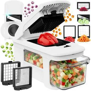 Pro XL Vegetable Chopper & Mandoline Slicer - Family-size Food Prep Set - Fruit Slicer, Dicer & Spiralizer with Pull-out Catch Tray, Heavy-Duty Batch Cooking Kitchen Gadget (4 in 1, White) Pro XL Vegetable Chopper & Mandoline Slicer - Family-size Food Prep Set - Fruit Slicer, Dicer & Spiralizer with Pull-out Catch Tray, Heavy-Duty Batch Cooking Kitchen Gadget (4 in 1, White)