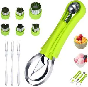 12-Pack Watermelon Cutter Set, 4-in-1 Fruit Cutter Shapes, Stainless Steel Slicer, Melon Baller, Seed Remover, Peeler, Kitchen Gadgets for Easy Fruit Preparation and Perfectly Shaped Fruit 12-Pack Watermelon Cutter Set, 4-in-1 Fruit Cutter Shapes, Stainless Steel Slicer, Melon Baller, Seed Remover, Peeler, Kitchen Gadgets for Easy Fruit Preparation and Perfectly Shaped Fruit