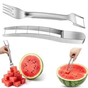 2 Pcs Watermelon Cutter Slicer Set, 2-in-1 Stainless Steel Fruit Cutter with Fork & Watermelon Cutters Tool for Easy Cubes, Quickly Melon Slicer Tool for Home Camping Kitchen(Silver Handle) 2 Pcs Watermelon Cutter Slicer Set, 2-in-1 Stainless Steel Fruit Cutter with Fork & Watermelon Cutters Tool for Easy Cubes, Quickly Melon Slicer Tool for Home Camping Kitchen(Silver Handle)