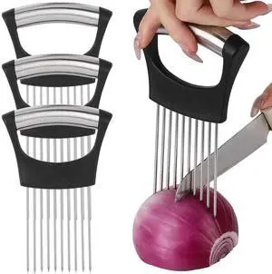3 Pcs Onion Slicer Holder, All purpose Food Slicer Assistant Tool for Cucumber, Tomato, Potato, Egg, Avocados, Fruit Lemon and Meat 3 Pcs Onion Slicer Holder, All purpose Food Slicer Assistant Tool for Cucumber, Tomato, Potato, Egg, Avocados, Fruit Lemon and Meat