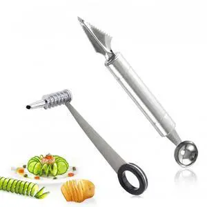 2 Pcs Potato Spiral Cutter And V Shape Fruit Carving Tool,Stainless Steel Spiral Potato Cutter,Vegetable Spiralizer,cucumber slicer,Fruit Cutter Shapes,For Potatoes Slicing Or Melon Engraving 2 Pcs Potato Spiral Cutter And V Shape Fruit Carving Tool,Stainless Steel Spiral Potato Cutter,Vegetable Spiralizer,cucumber slicer,Fruit Cutter Shapes,For Potatoes Slicing Or Melon Engraving
