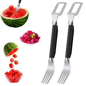 2-in-1 Stainless Steel Watermelon Cutter, Dual Head Fruit Slicer Fork, Summer Kitchen Gadget for Home 2-in-1 Stainless Steel Watermelon Cutter, Dual Head Fruit Slicer Fork, Summer Kitchen Gadget for Home