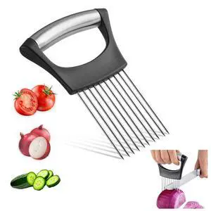 Holder For Slicing, Stainless Steel Onion Cutter, Vegtable And Fruit Slicer, Onion Slicing Tool Of Potato, Egg, Avocado, Meat, Lemon And Other Kitchen Utensils Holder For Slicing, Stainless Steel Onion Cutter, Vegtable And Fruit Slicer, Onion Slicing Tool Of Potato, Egg, Avocado, Meat, Lemon And Other Kitchen Utensils