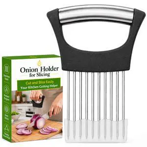 Slicer, Stainless Steel Onion Holder for Slicing with Protective Cover, Onion Cutter Tool, Food Slicing Guide for Kitchen, Tomato, Potato, Lemon, Meat, Avocado, Egg, Fruit Slicer, Stainless Steel Onion Holder for Slicing with Protective Cover, Onion Cutter Tool, Food Slicing Guide for Kitchen, Tomato, Potato, Lemon, Meat, Avocado, Egg, Fruit