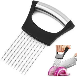 Holder for Slicing - Stainless Steel Onion Slicer & Vegetable Holder Cutting Tool for Onions, Tomatoes, Avocados, Eggs, Lemon, Potatos | Multi-Use Kitchen Utensil Holder for Slicing - Stainless Steel Onion Slicer & Vegetable Holder Cutting Tool for Onions, Tomatoes, Avocados, Eggs, Lemon, Potatos | Multi-Use Kitchen Utensil