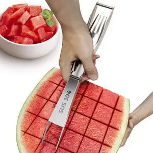 Watermelon Cutter with Retractable Fork, 2-in-1 Stainless Steel Fruit Cutter Watermelon Cutter Slicer Tool, Melon Slicer Cutter Tool for Home Party Camping Kitchen Gadget Watermelon Cutter with Retractable Fork, 2-in-1 Stainless Steel Fruit Cutter Watermelon Cutter Slicer Tool, Melon Slicer Cutter Tool for Home Party Camping Kitchen Gadget