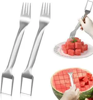 2Pcs Watermelon Fork Slicer Cutter, Stainless Steel 2-in-1 Watermelon Fork Slicer, Portable Watermelon Fork Watermelon Cutter Slicer Tool Fruit Forks Slicer for Home Party Camping Kitchen Gadget 2Pcs Watermelon Fork Slicer Cutter, Stainless Steel 2-in-1 Watermelon Fork Slicer, Portable Watermelon Fork Watermelon Cutter Slicer Tool Fruit Forks Slicer for Home Party Camping Kitchen Gadget