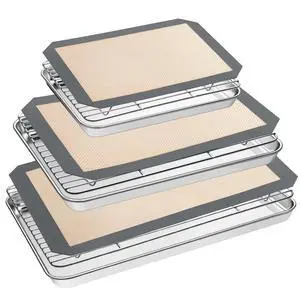 Baking Sheet Tray Cooling Rack with Silicone Mat Set, Stainless Steel Cookie Pan For Oven, Set of 9 (3 Sheets + 3 Racks Mats), Warp Resistant & Heavy Duty & Easy Clean, Grey Baking Sheet Tray Cooling Rack with Silicone Mat Set, Stainless Steel Cookie Pan For Oven, Set of 9 (3 Sheets + 3 Racks Mats), Warp Resistant & Heavy Duty & Easy Clean, Grey