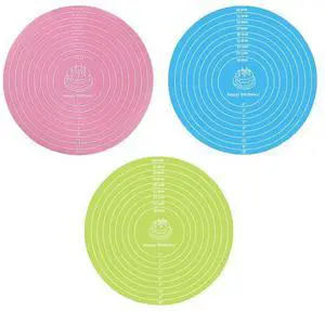 3 Pcs Silicone Cake Mats, 12 Inch Round Silicone Baking Mat with Measurements Reusable Non-Stick Non-Slip Heat Resistant Cookie Mat for Cake Turntable Pizza Dough Pastry Rolling (Pink, Blue, Green) 3 Pcs Silicone Cake Mats, 12 Inch Round Silicone Baking Mat with Measurements Reusable Non-Stick Non-Slip Heat Resistant Cookie Mat for Cake Turntable Pizza Dough Pastry Rolling (Pink, Blue, Green)
