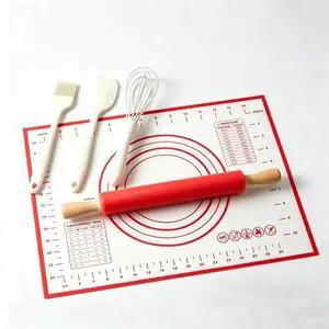 5 Piece Mini Silicone Baking Set - Includes 15.75 x 11.81 Inch Small Baking Mat, Rolling Pin, Scrapper, Oil Brush and Whisk, Compact Size Fits Single Server, Dorm, and Small Kitchen 5 Piece Mini Silicone Baking Set - Includes 15.75 x 11.81 Inch Small Baking Mat, Rolling Pin, Scrapper, Oil Brush and Whisk, Compact Size Fits Single Server, Dorm, and Small Kitchen