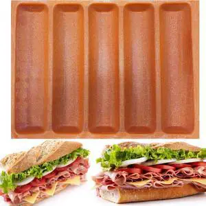 Silicone Perforated Baking Forms Sandwich Mold French Baguette Bread Pan Food Mat 5 Loaf Non-Stick Baking Liners (Orange) Silicone Perforated Baking Forms Sandwich Mold French Baguette Bread Pan Food Mat 5 Loaf Non-Stick Baking Liners (Orange)