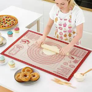 Silicone Baking Pastry Dough Mat - Non Slip Rolling Mat with Measurement Guides, Thick Reusable Kneading Board for Bread, Pizza, Cookies, Fondant, Nonstick Baking Sheet for Kitchen Counter, 20x28inch Silicone Baking Pastry Dough Mat - Non Slip Rolling Mat with Measurement Guides, Thick Reusable Kneading Board for Bread, Pizza, Cookies, Fondant, Nonstick Baking Sheet for Kitchen Counter, 20x28inch
