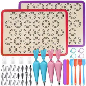 44 Pcs Macaron Silicone Baking Kits, Macaron Baking Supplies,2 Macaron Silicone Baking Mats,24 Piping Tips,4 Piping Bags,4 Cable Ties,4 Connectors,2 Brushes,2 Scrapers,and 2 Tapping Rings 44 Pcs Macaron Silicone Baking Kits, Macaron Baking Supplies,2 Macaron Silicone Baking Mats,24 Piping Tips,4 Piping Bags,4 Cable Ties,4 Connectors,2 Brushes,2 Scrapers,and 2 Tapping Rings
