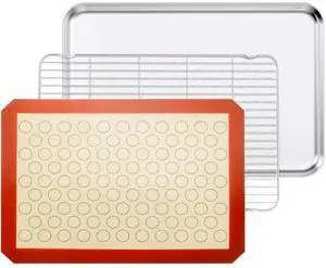 Baking Sheet with Cooling Rack and Silicone Baking Mat, 20 Inch Stainless Steel Bakeware, Healthy & Nontoxic & Rustproof & Easy Clean & Dishwasher Safe Baking Sheet with Cooling Rack and Silicone Baking Mat, 20 Inch Stainless Steel Bakeware, Healthy & Nontoxic & Rustproof & Easy Clean & Dishwasher Safe