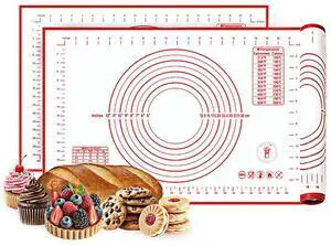 Silicone Baking Mat, Full Sheet Non-Stick Pastry & Dough Mat with Measurement Guides, Silicone Mat & Baking Essentials, 15" x 23"(Pack of 2) Silicone Baking Mat, Full Sheet Non-Stick Pastry & Dough Mat with Measurement Guides, Silicone Mat & Baking Essentials, 15" x 23"(Pack of 2)