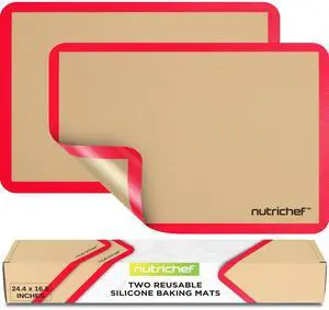 Silicone Baking Mats - 2 Non-stick Food-Grade Silicone Mats - Perfect for Full Baking Pans 24.4 x 16.5 IN - Oven-safe Up to 480 Degrees F - Suitable for Ovens, Freezers, & Dishwashers - Red Silicone Baking Mats - 2 Non-stick Food-Grade Silicone Mats - Perfect for Full Baking Pans 24.4 x 16.5 IN - Oven-safe Up to 480 Degrees F - Suitable for Ovens, Freezers, & Dishwashers - Red