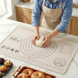 Silicone Pastry Mat 28" x 20" Extra Thick Silicone Baking Mat with Measurements and Edge Heightening Non-stick Food Grade Dough Rolling Mat Kneading Sheet for Pastry, Bread, Cookies (Beige) Silicone Pastry Mat 28" x 20" Extra Thick Silicone Baking Mat with Measurements and Edge Heightening Non-stick Food Grade Dough Rolling Mat Kneading Sheet for Pastry, Bread, Cookies (Beige)