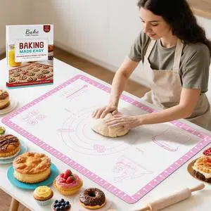 Silicone Baking Mat with 10 Recipes, Non Stick Silicone Mat for Pastry, Cookie, Macaron, Pizza,Bread, Surdough,Fondant, Extra Large and Dishwasher Safe Silicone Baking Mat with 10 Recipes, Non Stick Silicone Mat for Pastry, Cookie, Macaron, Pizza,Bread, Surdough,Fondant, Extra Large and Dishwasher Safe