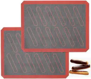 Perforated Silicone Baking Mats, 2 PCS Eclair Silicone Mat for Half Sheet with 12 Printed Oblong Eclair Guides, Non-Stick Reusable Oven Liners for Making Bread/Pizza/Pastry/Cookie 11-4/5" x 15-3/4" Perforated Silicone Baking Mats, 2 PCS Eclair Silicone Mat for Half Sheet with 12 Printed Oblong Eclair Guides, Non-Stick Reusable Oven Liners for Making Bread/Pizza/Pastry/Cookie 11-4/5" x 15-3/4"