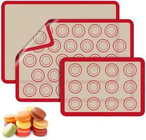 Macaron Silicone Baking Mats, 3 PCS Non Stick Macaroon Mat Silicone for Macarons, Cookie, Pastry, Red Macaron Silicone Baking Mats, 3 PCS Non Stick Macaroon Mat Silicone for Macarons, Cookie, Pastry, Red