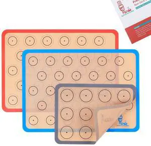 Silicone Baking Mat Macaron - Set of 3 (2 Half Sheet Liners and 1 Quarter Sheet), Non Stick Silicon Cookie Oven Liner For Macaroons, Bake Pans, Pizza, Toaster, Cake and Bread Making (Red,Blue,Gray) Silicone Baking Mat Macaron - Set of 3 (2 Half Sheet Liners and 1 Quarter Sheet), Non Stick Silicon Cookie Oven Liner For Macaroons, Bake Pans, Pizza, Toaster, Cake and Bread Making (Red,Blue,Gray)
