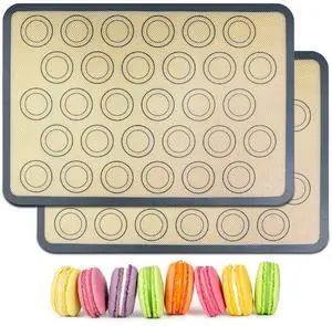 Macaron Silicone Baking Mats, 16.5"x 11.6", Non-Stick, Reusable, Food Safe, Half Sheet Size Silicone Mat, Pack of 2 Macaron Silicone Baking Mats, 16.5"x 11.6", Non-Stick, Reusable, Food Safe, Half Sheet Size Silicone Mat, Pack of 2