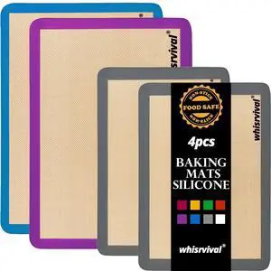 4 Pack Silicone Baking Mat, Non-Stick Silicone Baking Sheet, Food Safe Silicone Mats for Baking, 480 Heat Resistant, 2 Half & 2 Quarter (Purple, Blue, Grey) 4 Pack Silicone Baking Mat, Non-Stick Silicone Baking Sheet, Food Safe Silicone Mats for Baking, 480 Heat Resistant, 2 Half & 2 Quarter (Purple, Blue, Grey)