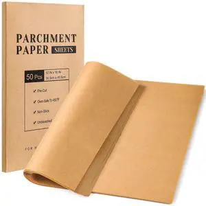 Parchment Paper Sheets, Unbleached Parchment Baking Sheets, Precut Parchment Paper 12 x 16 IN, Non-Stick Parchment Paper for Baking Grilling Air Fryer Steaming Bread Cake Cookie - 50 Count Parchment Paper Sheets, Unbleached Parchment Baking Sheets, Precut Parchment Paper 12 x 16 IN, Non-Stick Parchment Paper for Baking Grilling Air Fryer Steaming Bread Cake Cookie - 50 Count