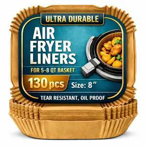 Air Fryer Liners 130 Pcs, 8 Inch Square Parchment Paper for Air Fryer For 5-8 QT Basket, Disposable Non-Stick Baking Paper Sheets, Oil-Resistant Liners for Air Fryer Basket, Steamer, Microwave, Oven Air Fryer Liners 130 Pcs, 8 Inch Square Parchment Paper for Air Fryer For 5-8 QT Basket, Disposable Non-Stick Baking Paper Sheets, Oil-Resistant Liners for Air Fryer Basket, Steamer, Microwave, Oven