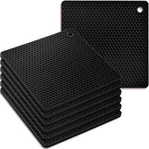 Silicone Square Trivets Mat, 6 Packs Multipurpose Non Slip Heat Resistant Pot Holder-Black Silicone Square Trivets Mat, 6 Packs Multipurpose Non Slip Heat Resistant Pot Holder-Black