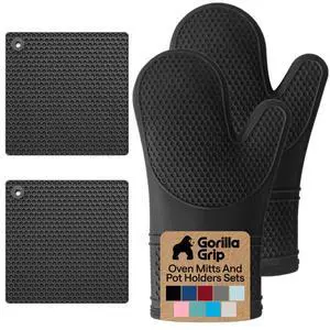 Free Soft Silicone Oven Mitts and Pot Holders Sets of 4, Heat Resistant Waterproof Cooking Gloves, Thick Cotton Lining, Flexible Gripping for Baking Grilling, Kitchen Trivets, Black Free Soft Silicone Oven Mitts and Pot Holders Sets of 4, Heat Resistant Waterproof Cooking Gloves, Thick Cotton Lining, Flexible Gripping for Baking Grilling, Kitchen Trivets, Black