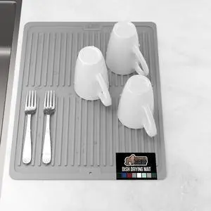 100% BPA-Free Patented Silicone Dish Drying Mat for Kitchen Counter, Water Catching Ribbed Design, Easy Clean Waterproof Sink Liner, Heat Resistant, Fits Under Rack, 12x16 Inch, Gray 100% BPA-Free Patented Silicone Dish Drying Mat for Kitchen Counter, Water Catching Ribbed Design, Easy Clean Waterproof Sink Liner, Heat Resistant, Fits Under Rack, 12x16 Inch, Gray