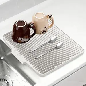Silicone Dish Drying Mat for Kitchen counter, 15.8"x13" Extra Large Non-Slip Drain Pad with Built-in Drainage, Heat Resistant Dishwasher Safe, Cream Silicone Dish Drying Mat for Kitchen counter, 15.8"x13" Extra Large Non-Slip Drain Pad with Built-in Drainage, Heat Resistant Dishwasher Safe, Cream