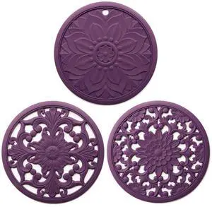 Silicone Trivets Mats for Hot Dishes, Table Top Pot Holder, Countertop, Round Heat Resistant Mat, Modern Kitchen Trivets, Teapot Trivet - Flexible Trivet Round, Hot Pads for Pots & Pans of 3 Purple Silicone Trivets Mats for Hot Dishes, Table Top Pot Holder, Countertop, Round Heat Resistant Mat, Modern Kitchen Trivets, Teapot Trivet - Flexible Trivet Round, Hot Pads for Pots & Pans of 3 Purple