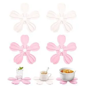 4-piece Silicone Trivet Mat - Non-Slip & Heat Resistant Kitchen Hot Pads for Table & Countertop, Multifunctional Mats can Hold Coffee, Plates, and Various Ornaments, Pink & White 4-piece Silicone Trivet Mat - Non-Slip & Heat Resistant Kitchen Hot Pads for Table & Countertop, Multifunctional Mats can Hold Coffee, Plates, and Various Ornaments, Pink & White