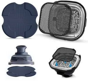 Silicone Mat for Ninja Crispi Air Fryer, Heat-Insulating Trivet for FN101 Containers Kitchen Splatter Guard, Ninja crispi Accessories Oil Blocker, Keeps Countertop Clean (Dark Blue & Black) Silicone Mat for Ninja Crispi Air Fryer, Heat-Insulating Trivet for FN101 Containers Kitchen Splatter Guard, Ninja crispi Accessories Oil Blocker, Keeps Countertop Clean (Dark Blue & Black)