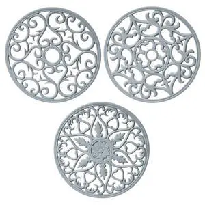 Silicone Trivets, Intricately Carved Hot Pads and Mats, Flexible Modern Kitchen Table Mat, Heat Resistant Round Big Coaster Set of 3 Gray Silicone Trivets, Intricately Carved Hot Pads and Mats, Flexible Modern Kitchen Table Mat, Heat Resistant Round Big Coaster Set of 3 Gray