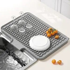 Silicone Dish Drying Mat for Kitchen Counter, 16 x 12" Fast Drainage Dish Rack Pad Drying Mats, Non-Slip Countertop Protector Heat Resistant Trivet, Easy to Clean Sink Drip Pad for Dishes, Gray Silicone Dish Drying Mat for Kitchen Counter, 16 x 12" Fast Drainage Dish Rack Pad Drying Mats, Non-Slip Countertop Protector Heat Resistant Trivet, Easy to Clean Sink Drip Pad for Dishes, Gray
