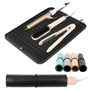Silicone Heat Resistant Mat, Heat Mat with for Curling Iron, Travel Cover Cushion for Curling Irons, Hair Bands and Styling Tools(15.7" X 11.8") (Black) Silicone Heat Resistant Mat, Heat Mat with for Curling Iron, Travel Cover Cushion for Curling Irons, Hair Bands and Styling Tools(15.7" X 11.8") (Black)