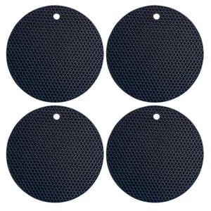7-Inch Round Silicone Trivet Mats - 4-Pack Non-Slip Heat Resistant Hot Pads for Kitchen Countertops, Pots and Pans (Black) 7-Inch Round Silicone Trivet Mats - 4-Pack Non-Slip Heat Resistant Hot Pads for Kitchen Countertops, Pots and Pans (Black)