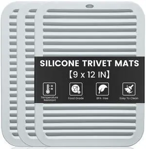 PCS Silicone Trivets for Pots and Pans 9"x12" Heat Resistant Mat Hot Pads for Kitchen Quartz Countertops - Dish Drying Mat Non-Slip Potholders Pot Holders Trivets for Hot Dishes - Gray PCS Silicone Trivets for Pots and Pans 9"x12" Heat Resistant Mat Hot Pads for Kitchen Quartz Countertops - Dish Drying Mat Non-Slip Potholders Pot Holders Trivets for Hot Dishes - Gray