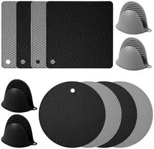 12 Pack Silicone Trivet Mats Hot Pads with Silicone Oven Mitts Non Slip Pot Holders Heat Resistant Trivet Pads Cooking for Kitchen Counter Table Placemats (Black, Gray) 12 Pack Silicone Trivet Mats Hot Pads with Silicone Oven Mitts Non Slip Pot Holders Heat Resistant Trivet Pads Cooking for Kitchen Counter Table Placemats (Black, Gray)