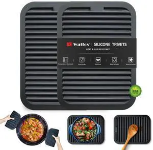 Trivets for Hot Dishes, Multi-Purpose Silicone Pot Holders, Hot Pads for Kitchen Hot Pots and Pans, Heat Resistant Silicone Mats for Kitchen Countertops, Non-Slip, 2 Pack, Black Trivets for Hot Dishes, Multi-Purpose Silicone Pot Holders, Hot Pads for Kitchen Hot Pots and Pans, Heat Resistant Silicone Mats for Kitchen Countertops, Non-Slip, 2 Pack, Black