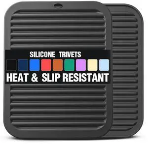 Silicone Trivets for Hot Pots and Pans - 2 Heat Resistant Pot Holders Silicone Trivet Mat Multipurpose Counter Pads (Black) Silicone Trivets for Hot Pots and Pans - 2 Heat Resistant Pot Holders Silicone Trivet Mat Multipurpose Counter Pads (Black)