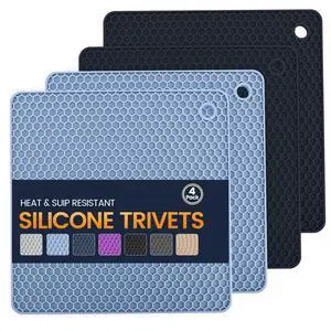 Silicone Trivet Mats 4 Heat Resistant Pot Holders Multipurpose Non-Slip Hot Pads for Kitchen Potholders, Drying mat, Jar Opener, Spoon Holder, Coaster.(Black Nordic Blue) Silicone Trivet Mats 4 Heat Resistant Pot Holders Multipurpose Non-Slip Hot Pads for Kitchen Potholders, Drying mat, Jar Opener, Spoon Holder, Coaster.(Black Nordic Blue)