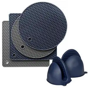 Pcs Silicone Trivet Mats for Kitchen Counter, Silicone Oven Mitts and Pot Holders Set for Hot Pan and Pot Pads, Heat Resistant Multipurpose Potholders, Grey & Navy Blue Pcs Silicone Trivet Mats for Kitchen Counter, Silicone Oven Mitts and Pot Holders Set for Hot Pan and Pot Pads, Heat Resistant Multipurpose Potholders, Grey & Navy Blue