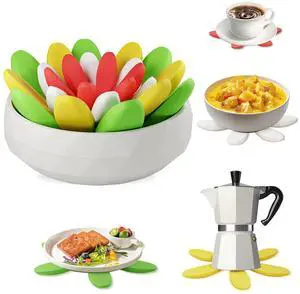 Silicone Coasters and Trivets for Hot Dishes, Plants Gifts for Plants Fans, Fun Creative Succulent Silicone Mat of 4 with Storage Bowl for Home Decor Tabletop Protection Coffee Table Pot Holders Silicone Coasters and Trivets for Hot Dishes, Plants Gifts for Plants Fans, Fun Creative Succulent Silicone Mat of 4 with Storage Bowl for Home Decor Tabletop Protection Coffee Table Pot Holders