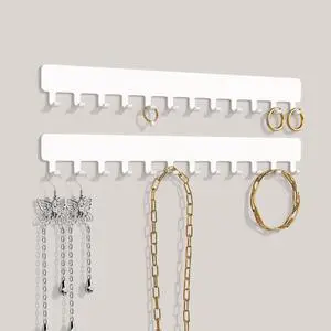 Necklace Holder - Hanging Jewelry Organizer, Self-Adhesive, Wall Mount, 2 Pack, White Necklace Holder - Hanging Jewelry Organizer, Self-Adhesive, Wall Mount, 2 Pack, White
